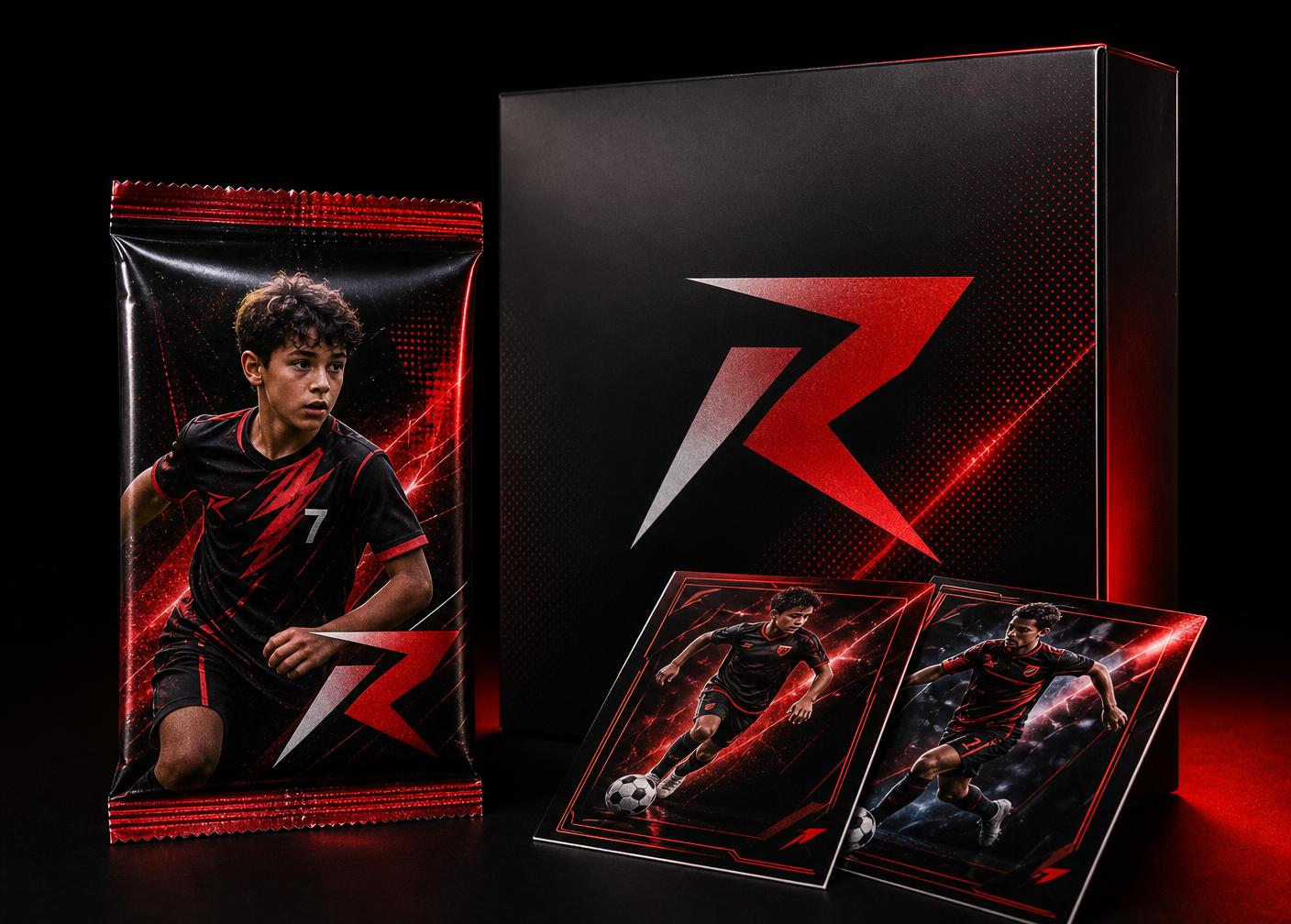 Sealed Rookie Edition pack, team-set box and personalized collectible cards for a youth soccer athlete